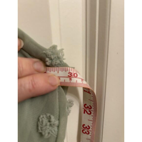 Cato Woman's Sage Chiffon Lined Top Round Neck Tufted Dots Lantern Sleeves 26/28 - Picture 4 of 5